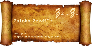 Zsinka Zorán névjegykártya
